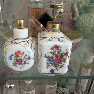 Vintage Irice Hand-Painted Porcelain Perfume Bottle - Non-Working Piston Pump